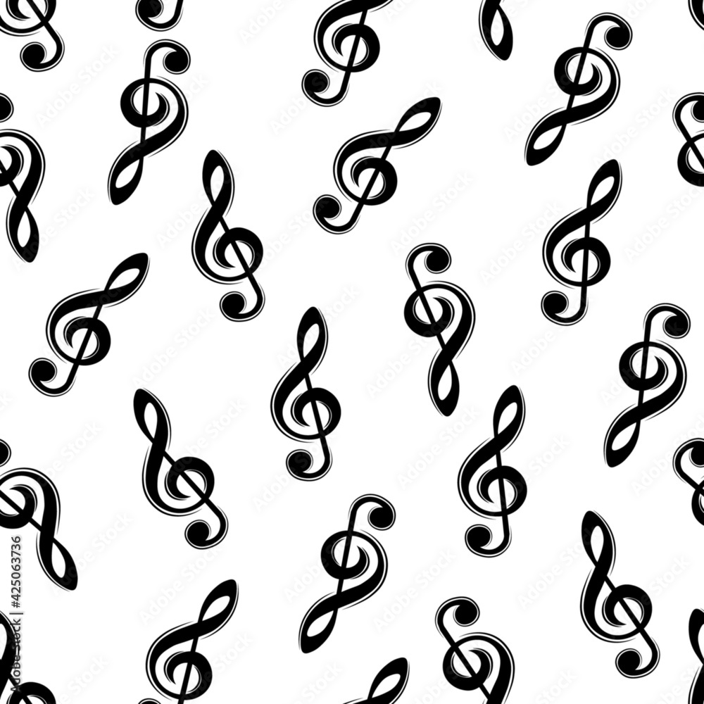 Music notes background, treble clef, musical seamless pattern, vector illustration. Music notes background, treble clef, musical seamless pattern, vector illustration.