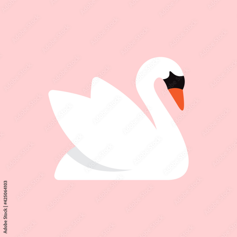 Fototapeta premium White swan, isolated on pink background, vector illustration.