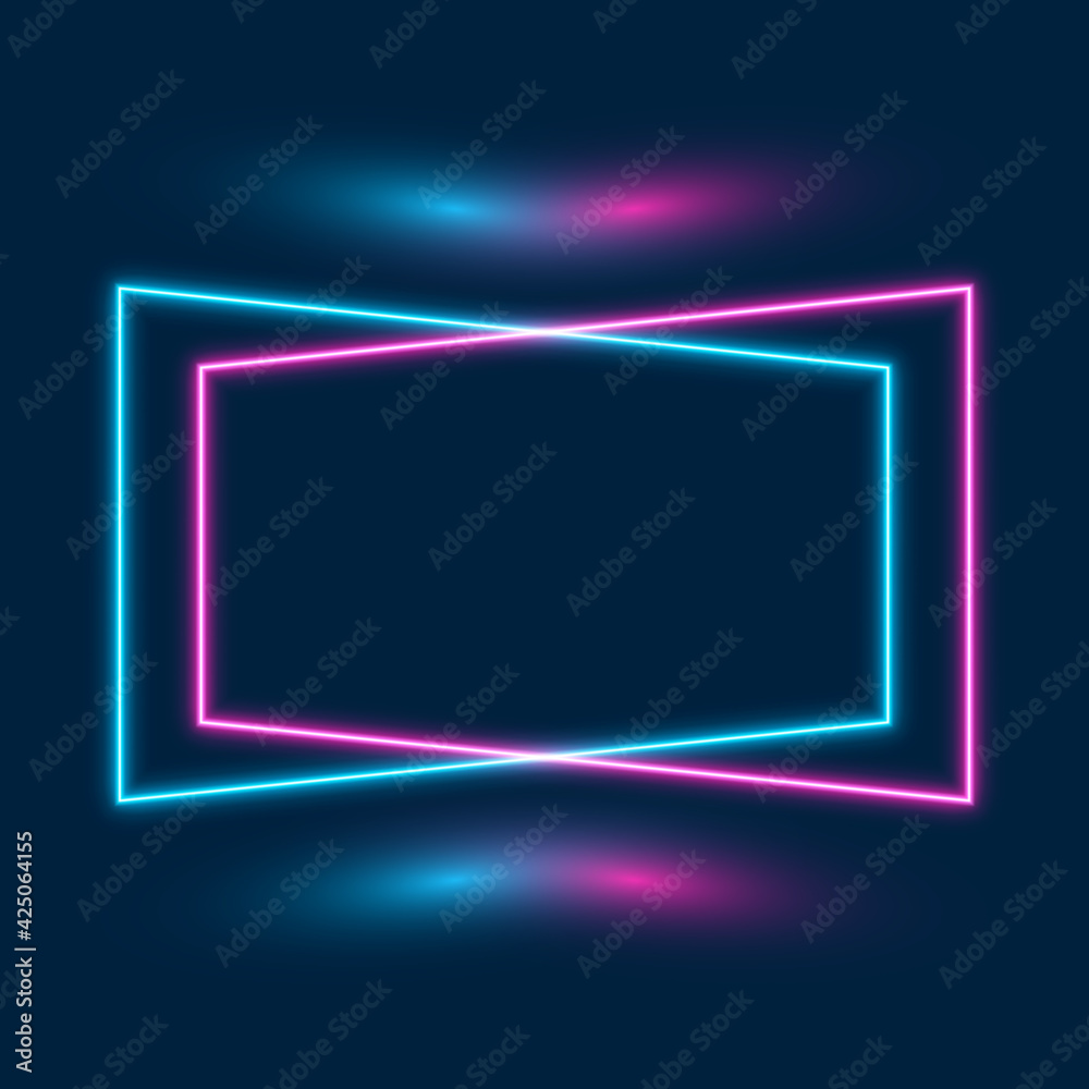 Neon geometric frame, blue and pink signboard, vector illustration. Neon geometric frame, blue and pink signboard, vector illustration.