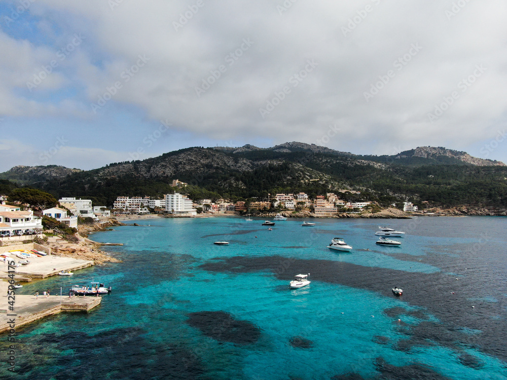  seacoast of mallorca with beaturiful view of the sea with crystalclear water. Sea view of turquoise colour. Concept of summer, travel, relax and enjoy