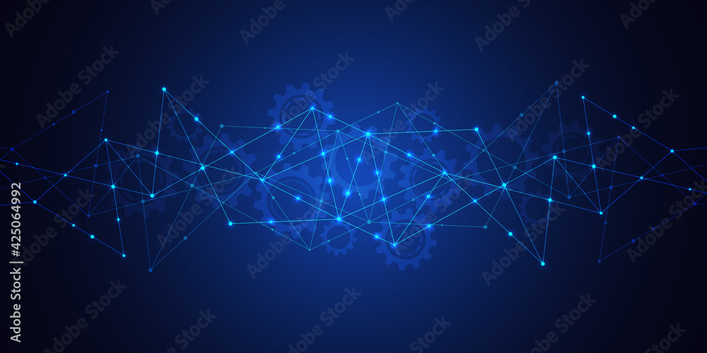 Fototapeta premium Abstract technology background with connecting dots and lines. Global network connection, digital technology and communication concept.