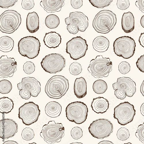 Tree rings seamless hand drawn vector line pattern