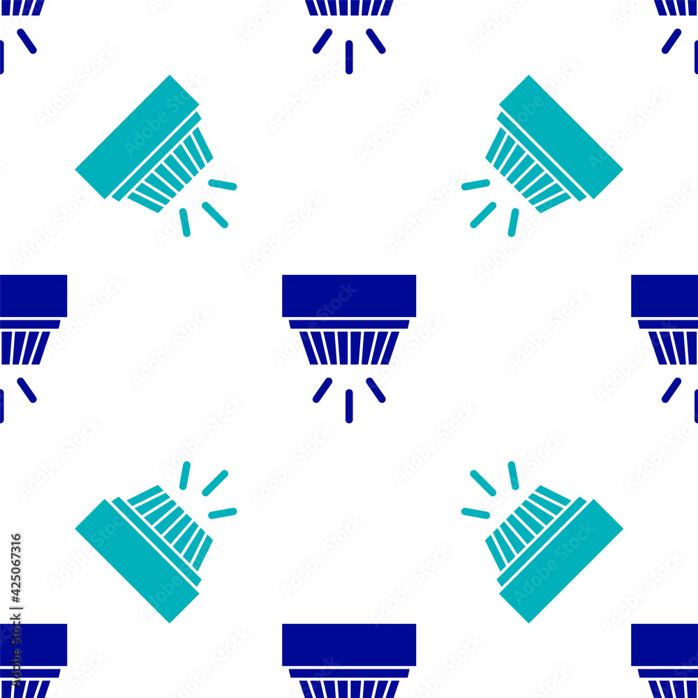 Blue Smoke alarm system icon isolated seamless pattern on white background. Smoke detector. Vector Blue Smoke alarm system icon isolated seamless pattern on white background. Smoke detector. Vector