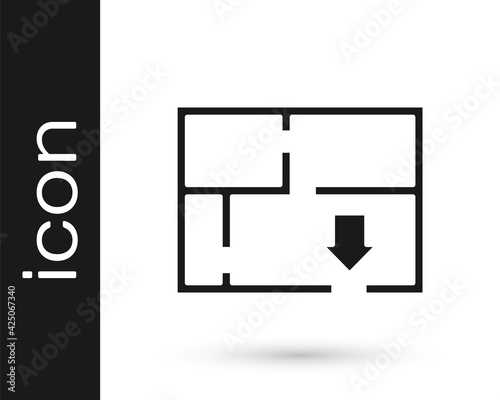 Black Evacuation plan icon isolated on white background. Fire escape plan. Vector