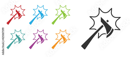 Black Firefighter axe icon isolated on white background. Fire axe. Set icons colorful. Vector