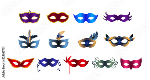 Colorful and decorative fashionable carnival mask set with feathers set 2