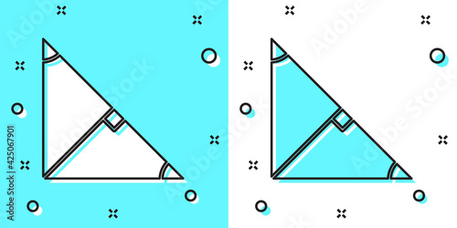 Black line Angle bisector of a triangle icon isolated on green and white background. Random dynamic shapes. Vector