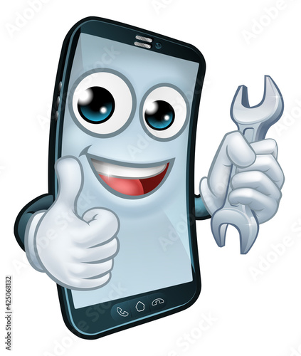 Mobile Phone Repair Spanner Thumbs Up Mascot