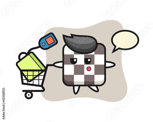 chess board illustration cartoon with a shopping cart