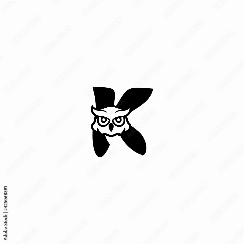 Fototapeta premium K Letter logo icon with owl icon design vector illustration