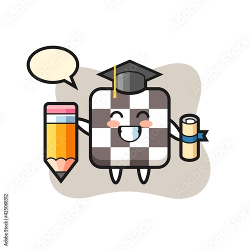 chess board illustration cartoon is graduation with a giant pencil