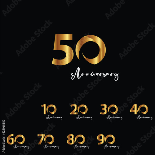 Set Year Anniversary Celebration Gold and Black Color Vector Template Design Illustration