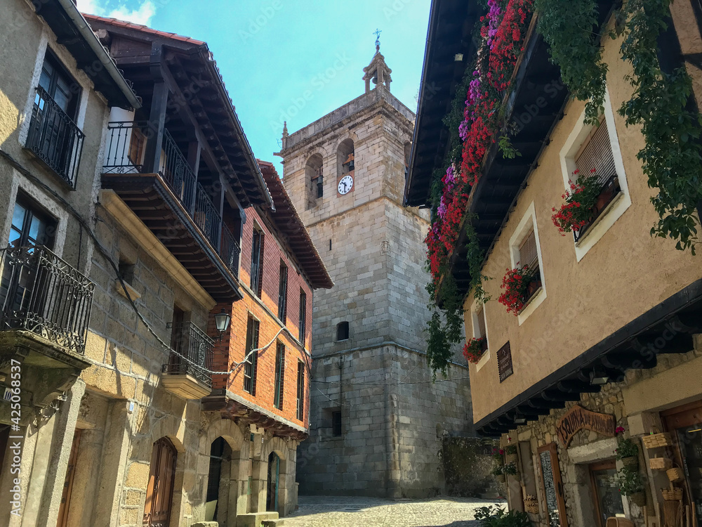 La Alberca, Spain; 06 27 2019: houses and typical streets of La Alberca.