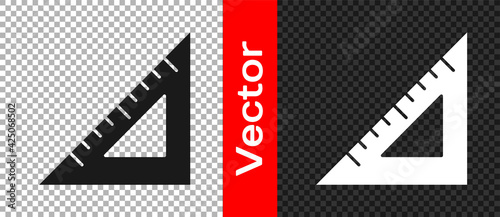 Black Triangular ruler icon isolated on transparent background. Straightedge symbol. Geometric symbol. Vector
