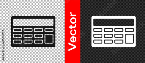 Black Calculator icon isolated on transparent background. Accounting symbol. Business calculations mathematics education and finance. Vector