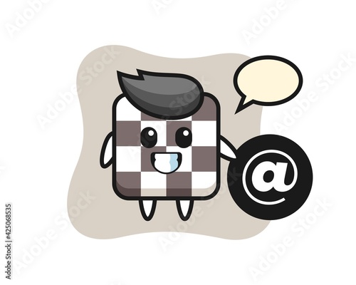 Cartoon Illustration of chess board standing beside the At symbol