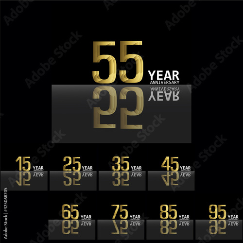 Set Year Anniversary Celebration Gold and Black Color Vector Template Design Illustration