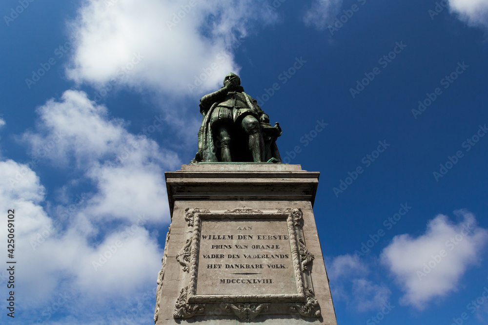 Willem van Oranje statue in Den Hague, The Netherlands, shot at an extreme angle