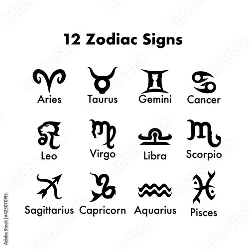 Set of 12 months zodiac sign in retro style