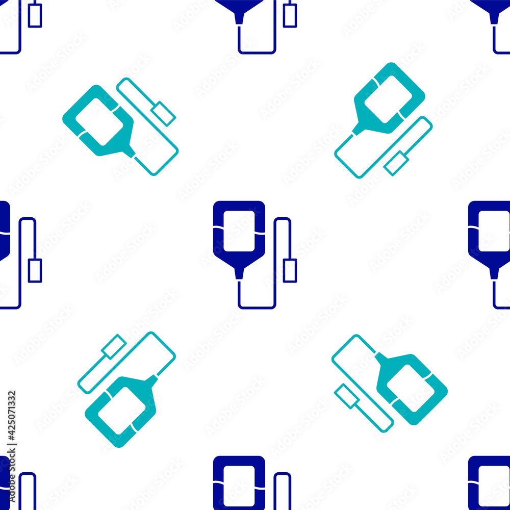 Blue IV bag icon isolated seamless pattern on white background. Blood bag. Donate blood concept. The concept of treatment and therapy, chemotherapy. Vector Blue IV bag icon isolated seamless pattern on white background. Blood bag. Donate blood concept. The concept of treatment and therapy, chemotherapy. Vector