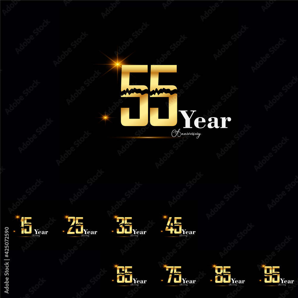Set Year Anniversary Celebration Gold and Black Background Color Vector Template Design Illustration