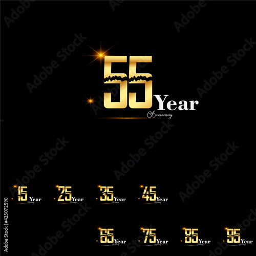 Set Year Anniversary Celebration Gold and Black Background Color Vector Template Design Illustration © Faizun