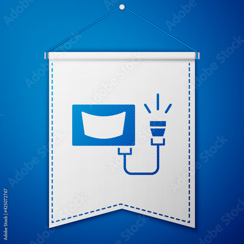 Blue Ultrasound icon isolated on blue background. Medical equipment. White pennant template. Vector