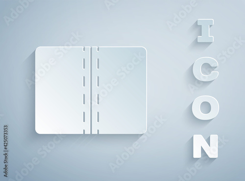 Paper cut Textile fabric roll icon isolated on grey background. Roll, mat, rug, cloth, carpet or paper roll icon. Paper art style. Vector