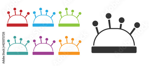 Black Needle bed and needles icon isolated on white background. Handmade and sewing theme. Set icons colorful. Vector