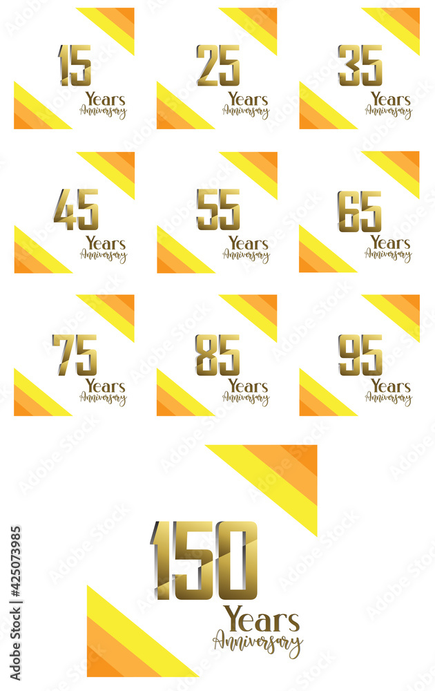 Set Year Anniversary Celebration Gold and White Background Color Vector Template Design Illustration Set Year Anniversary Celebration Gold and White Background Color Vector Template Design Illustration