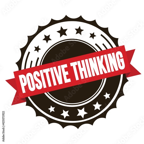 POSITIVE THINKING text on red brown ribbon stamp.