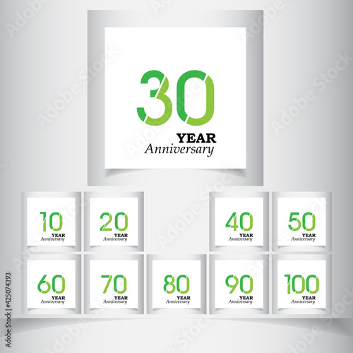 Set Year Anniversary Green Color Vector Template Design Illustration