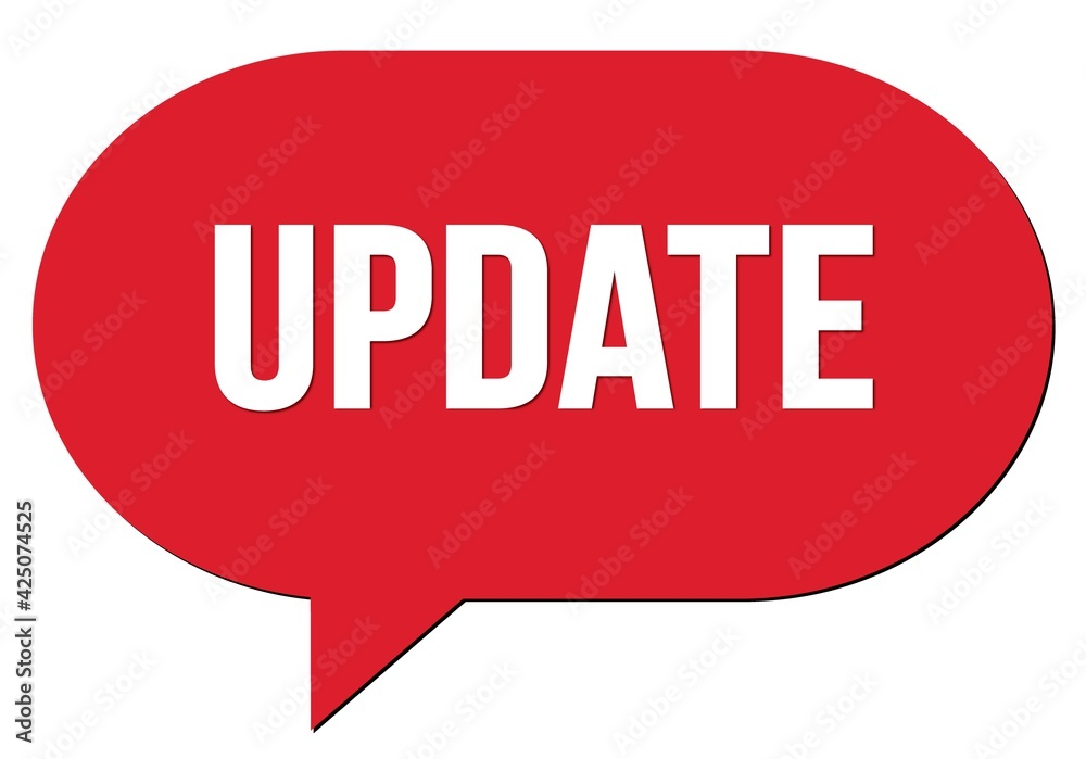 UPDATE text written in a red speech bubble UPDATE text written in a red speech bubble