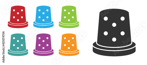 Black Thimble for sewing icon isolated on white background. Set icons colorful. Vector