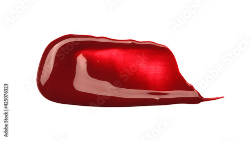 Smudged red lip gloss sample isolated