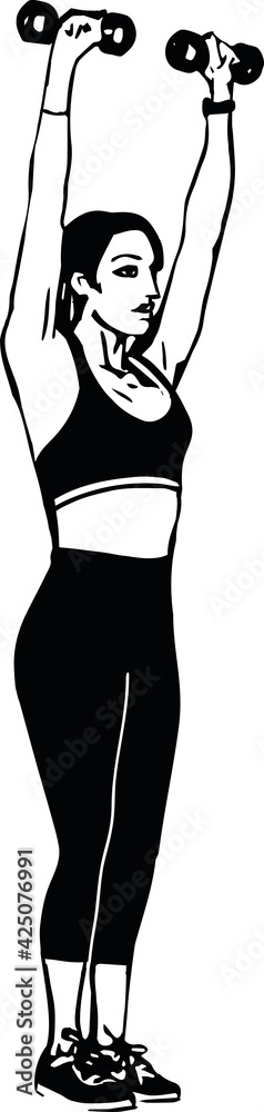 Woman at gym, abstract lines drawing Woman at gym, abstract lines drawing