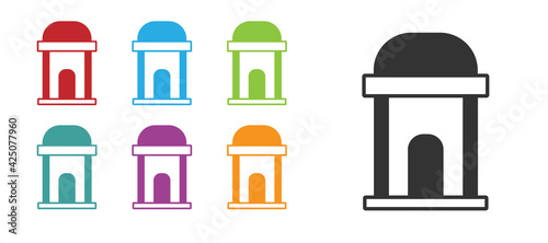 Black Old crypt icon isolated on white background. Cemetery symbol. Ossuary or crypt for burial of deceased. Set icons colorful. Vector