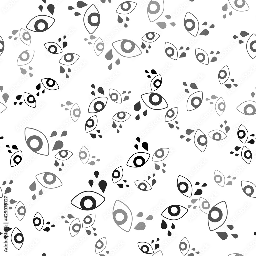 Black Tear cry eye icon isolated seamless pattern on white background. Vector Black Tear cry eye icon isolated seamless pattern on white background. Vector
