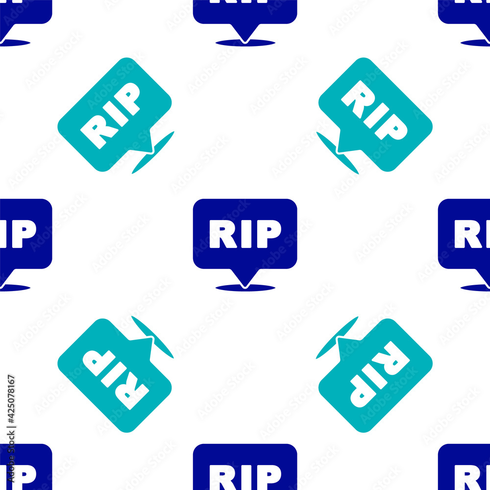 Blue Speech bubble rip death icon isolated seamless pattern on white background. Vector