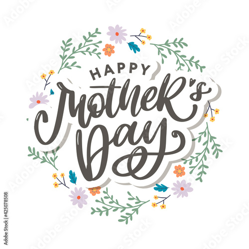 Elegant greeting card design with stylish text Mother s Day on colorful flowers decorated background.