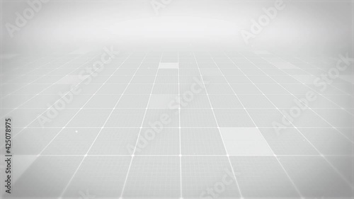 digital grid 3D tile move on background (white grid on gray base)