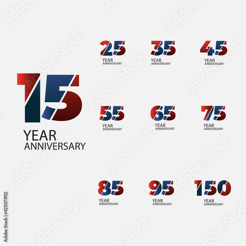 Set Year Anniversary Celebration Red Blue Color Vector Template Design Illustration