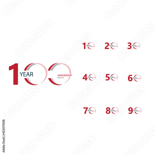 Set Year Anniversary Celebration Red Color Vector Template Design Illustration