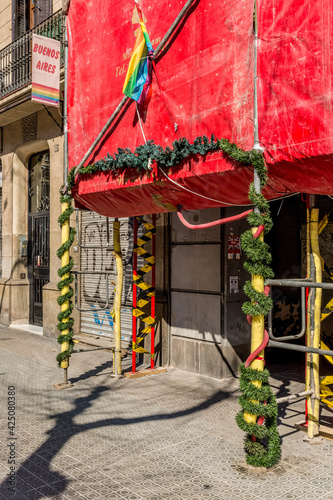 traditional christmas deco on construction site in Barcelona, spain