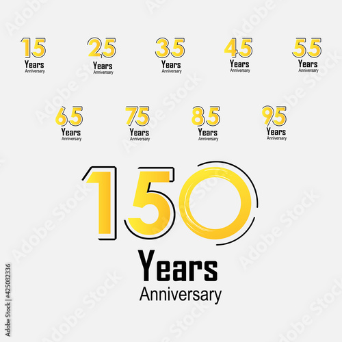 Set Year Anniversary Celebration Yellow Color Vector Template Design Illustration
