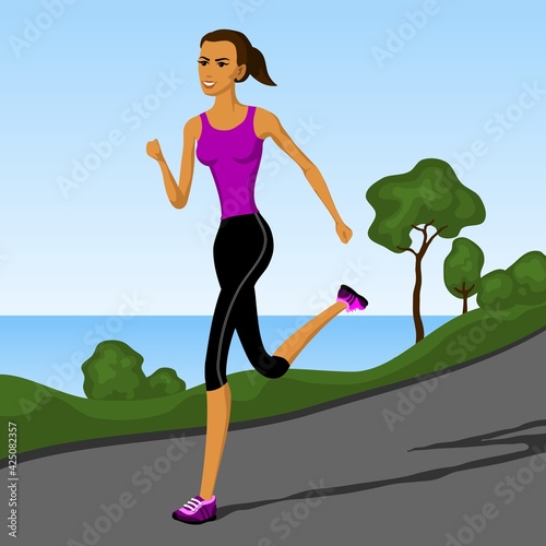 A sports girl is engaged in jogging in nature. 