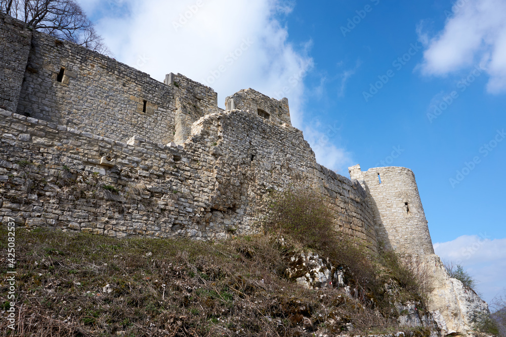 burg hohenurach castle ruins in bad urach on the swabian alb in baden-wuerttemberg, germany