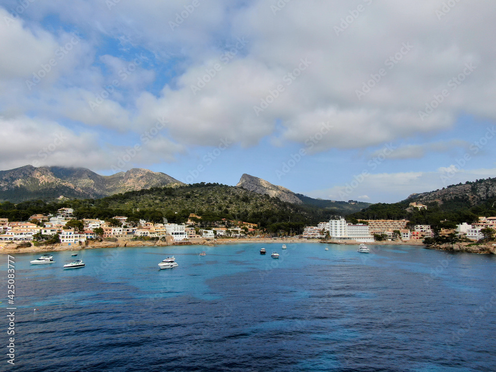  seacoast of mallorca with beaturiful view of the sea with crystalclear water. Sea view of turquoise colour. Concept of summer, travel, relax and enjoy