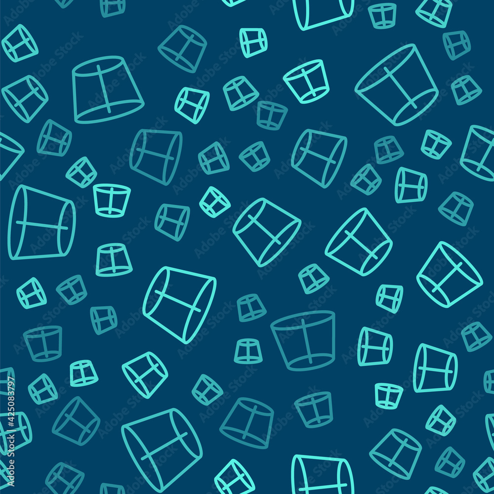 Green line Geometric figure icon isolated seamless pattern on blue background. Abstract shape. Geometric ornament. Vector