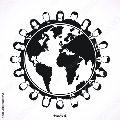 Earth globe with people,  Forming Circle and Globe